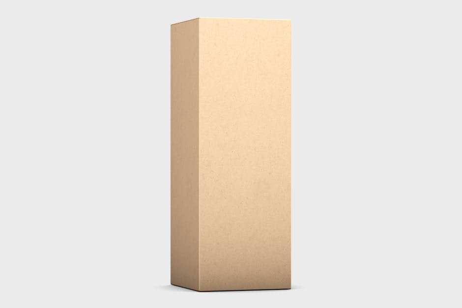 Simple tall cardboard box mockup on a clean white surface, perfect for packaging design presentations.